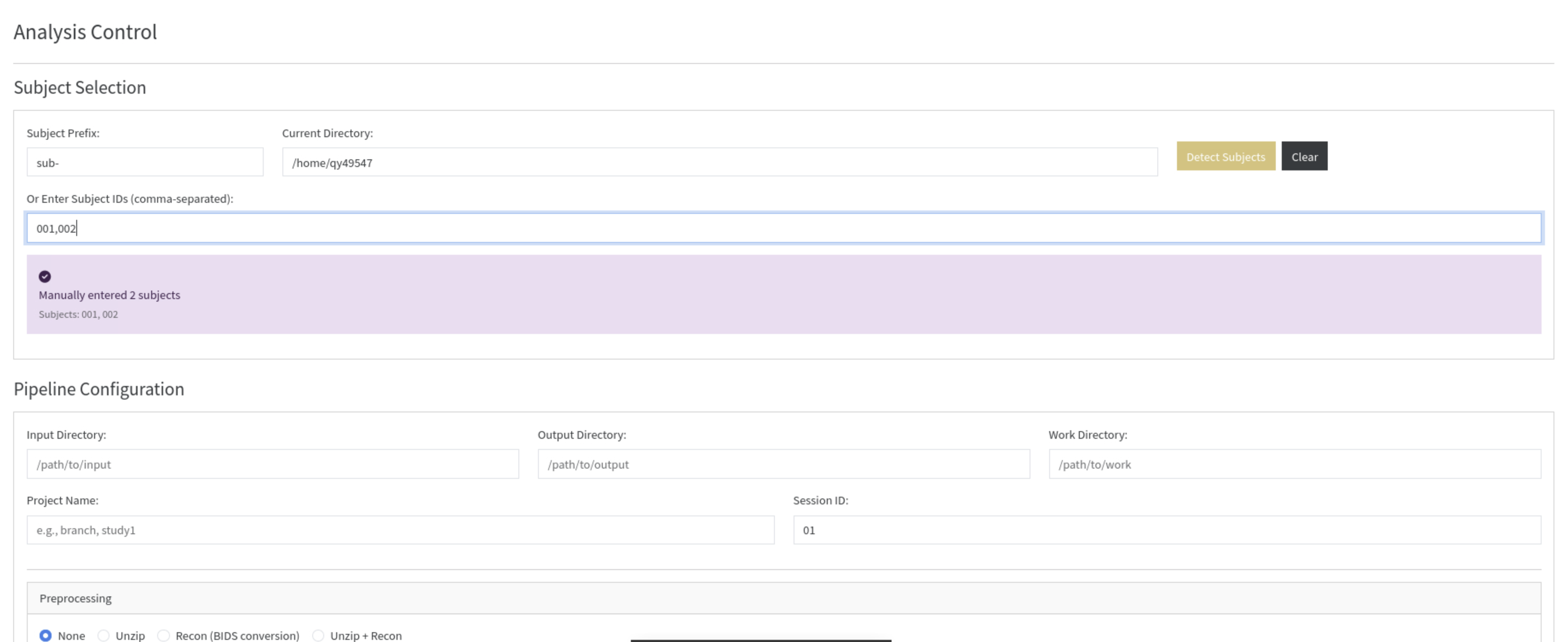 Analysis Control tab