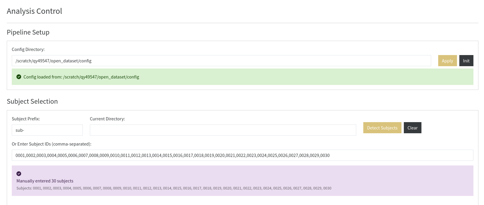 Analysis Control tab